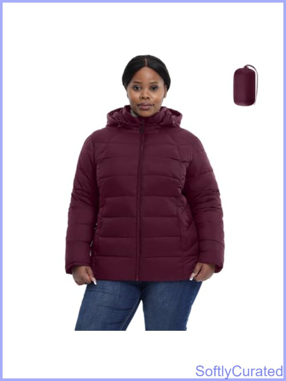 Plus Size Packable Puffer Jacket Water-Resistant Lightweight Winter Coat